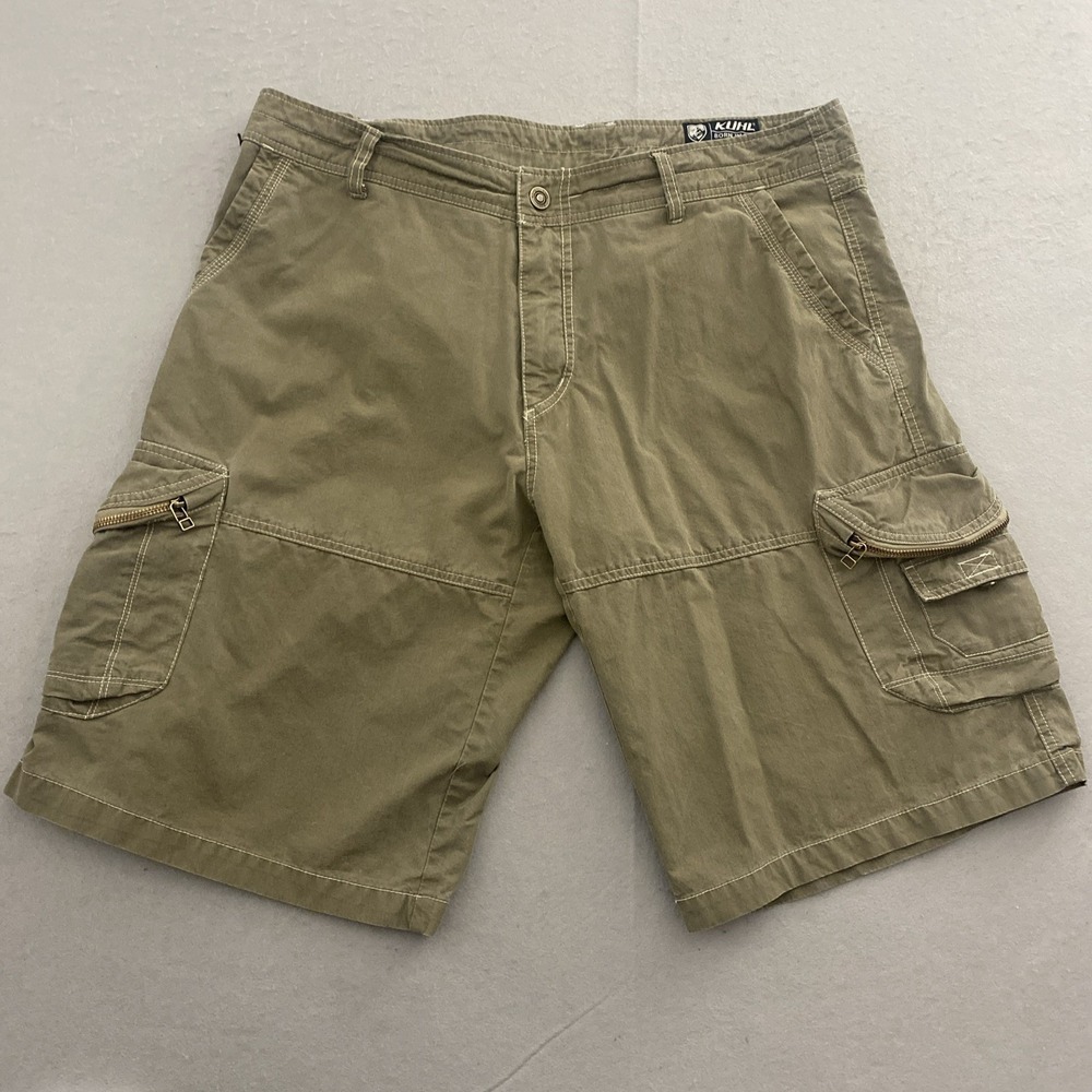 Kuhl Ambush Vintage Patina Dye Cargo Shorts Mens 36 Khaki Beige Hiking Outdoors